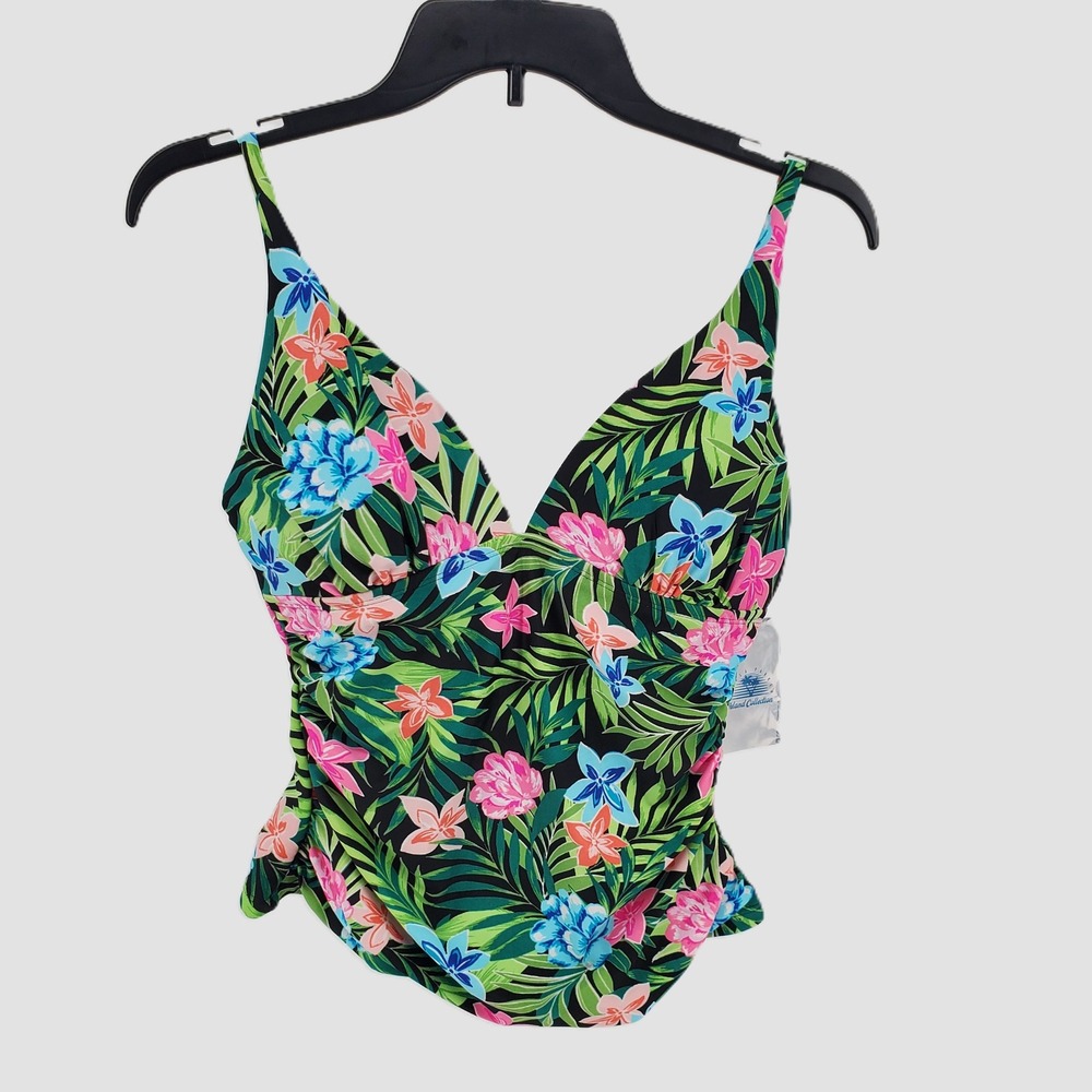Stella Parker Island Collection Small Tropical Floral Tankini Green Pink Blue